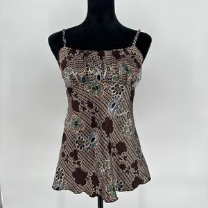 Y2K Iz Byer Brown Satin Floral Babydoll Top Fall‎ Fairycore Nostalgia Small